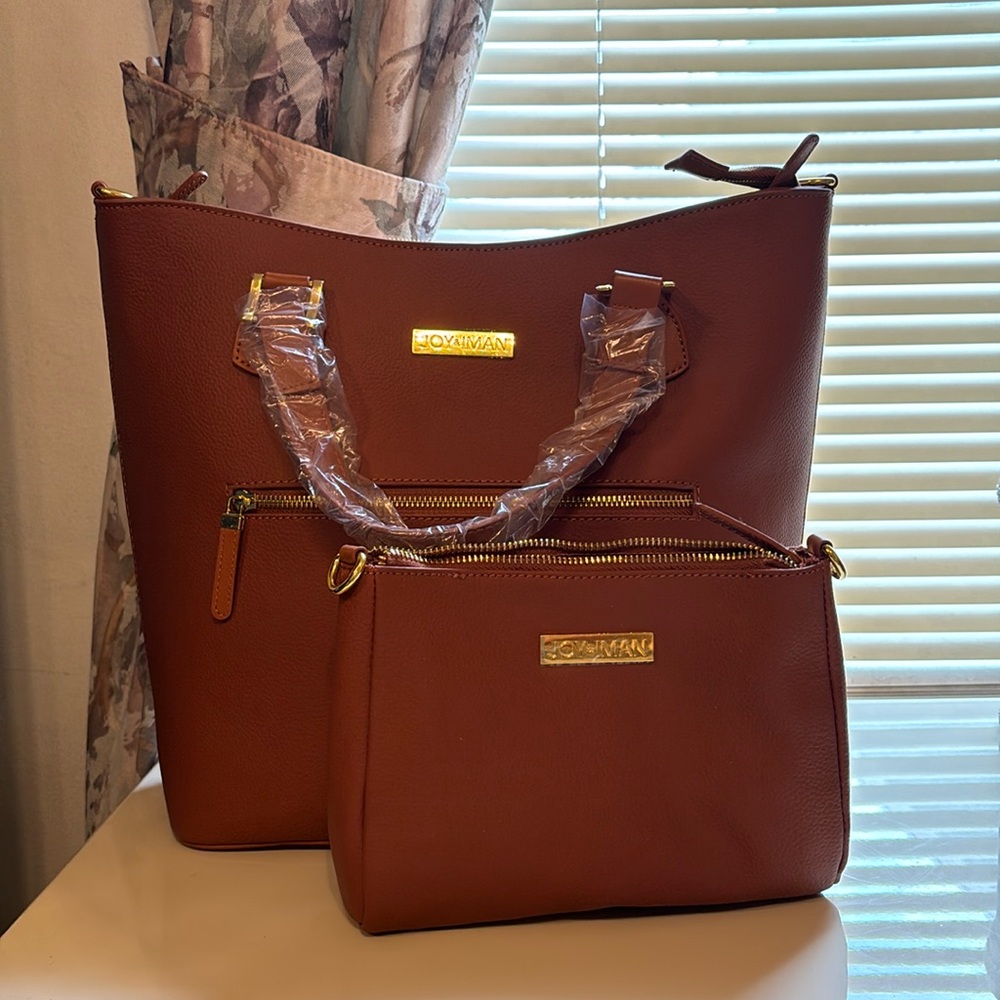 JOY & IMAN Rust Brown Bag and Mini Purse